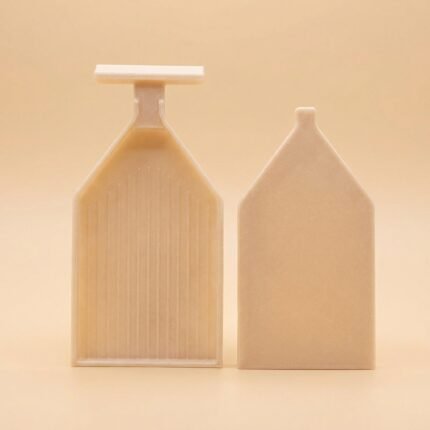 Silk champagne 3D printed diamond art drill tray showing inside ridges and geometric lid