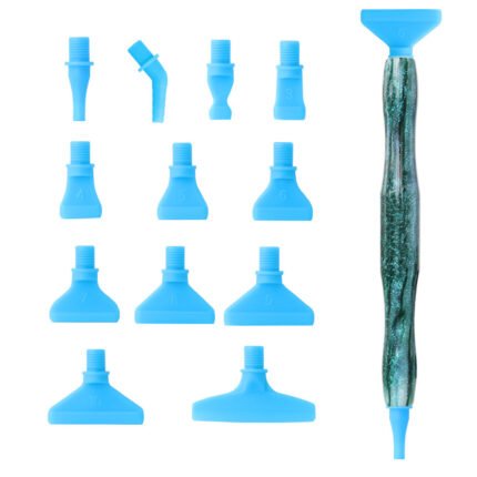 13-piece aurora teal shimmering resin diamond art pen with 12 professional tips.