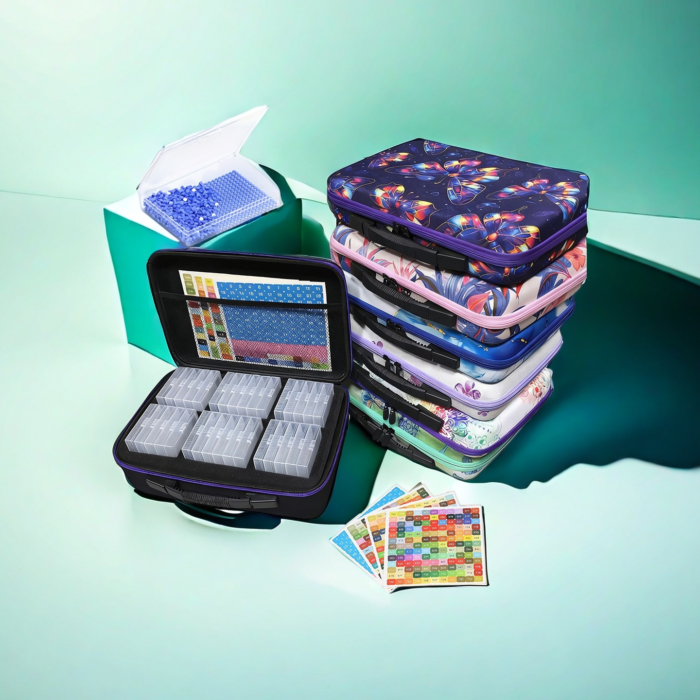 Collection of the latest 2-in-1 butterfly and black diamond art storage cases with integrated "Flip & Pick" trays.