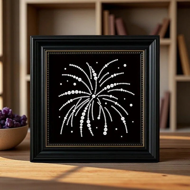 Radiant fireworks framed pearl art kit with 3D luminous resin pearls.