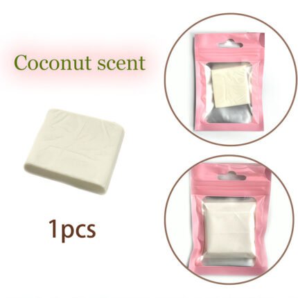 White coconut scented diamond painting glue clay in a pink individual resealable pouch.