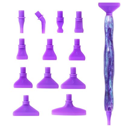 13-piece galaxy purple sparkle resin diamond painting pen with 12 matching tips.