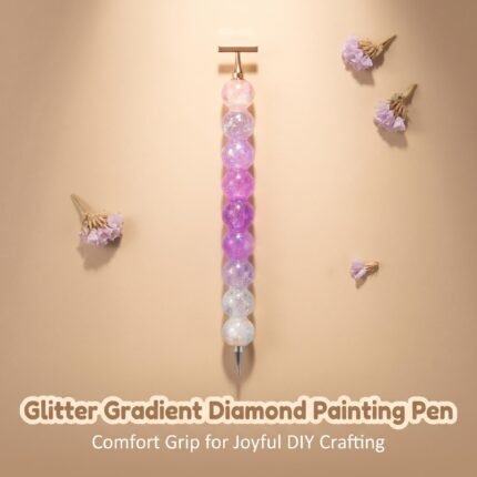 Artistic display of the glitter gradient diamond painting pen on a beige background with dried flowers.