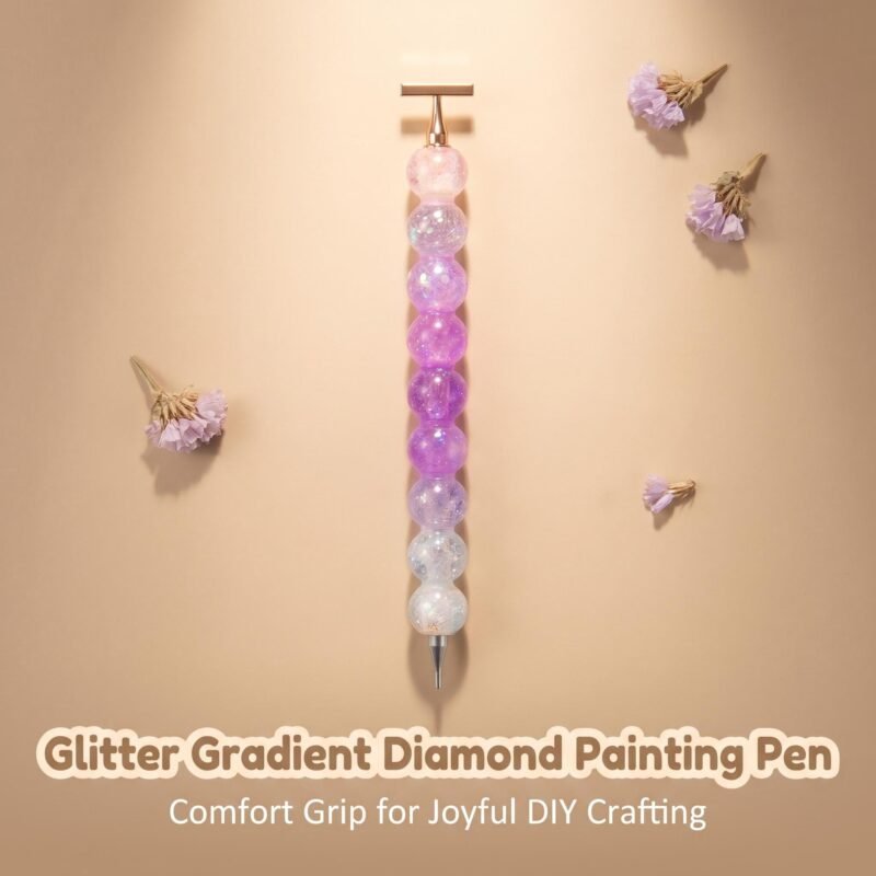 Artistic display of the glitter gradient diamond painting pen on a beige background with dried flowers.