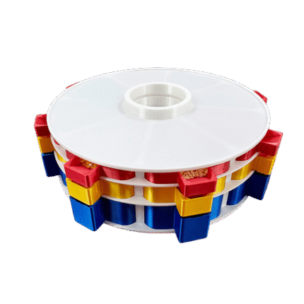 SKU Variation: Rainbow Master 3-tier rotating diamond painting organizer with red, yellow, and blue trays.