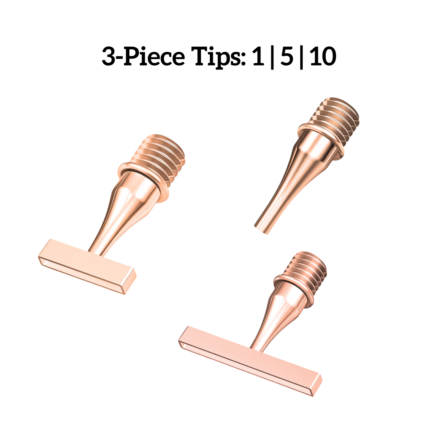 3-piece set of rose gold stainless steel diamond art nibs including sizes 1, 5, and 10 placers.