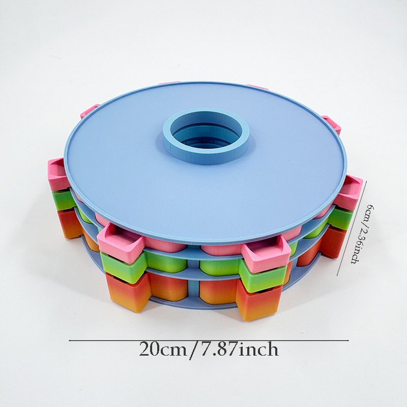 Dimension guide for 3D printed rotating diamond painting tray tower showing 20cm diameter.