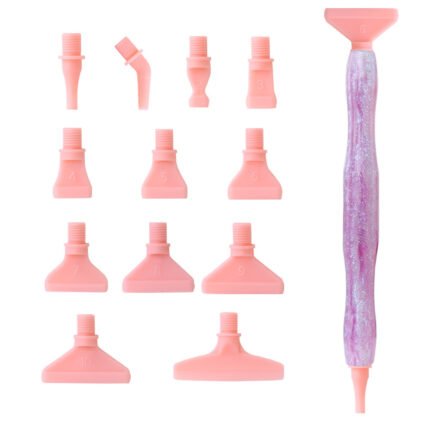 13-piece sakura pink resin diamond painting pen set with 12 interchangeable tips.